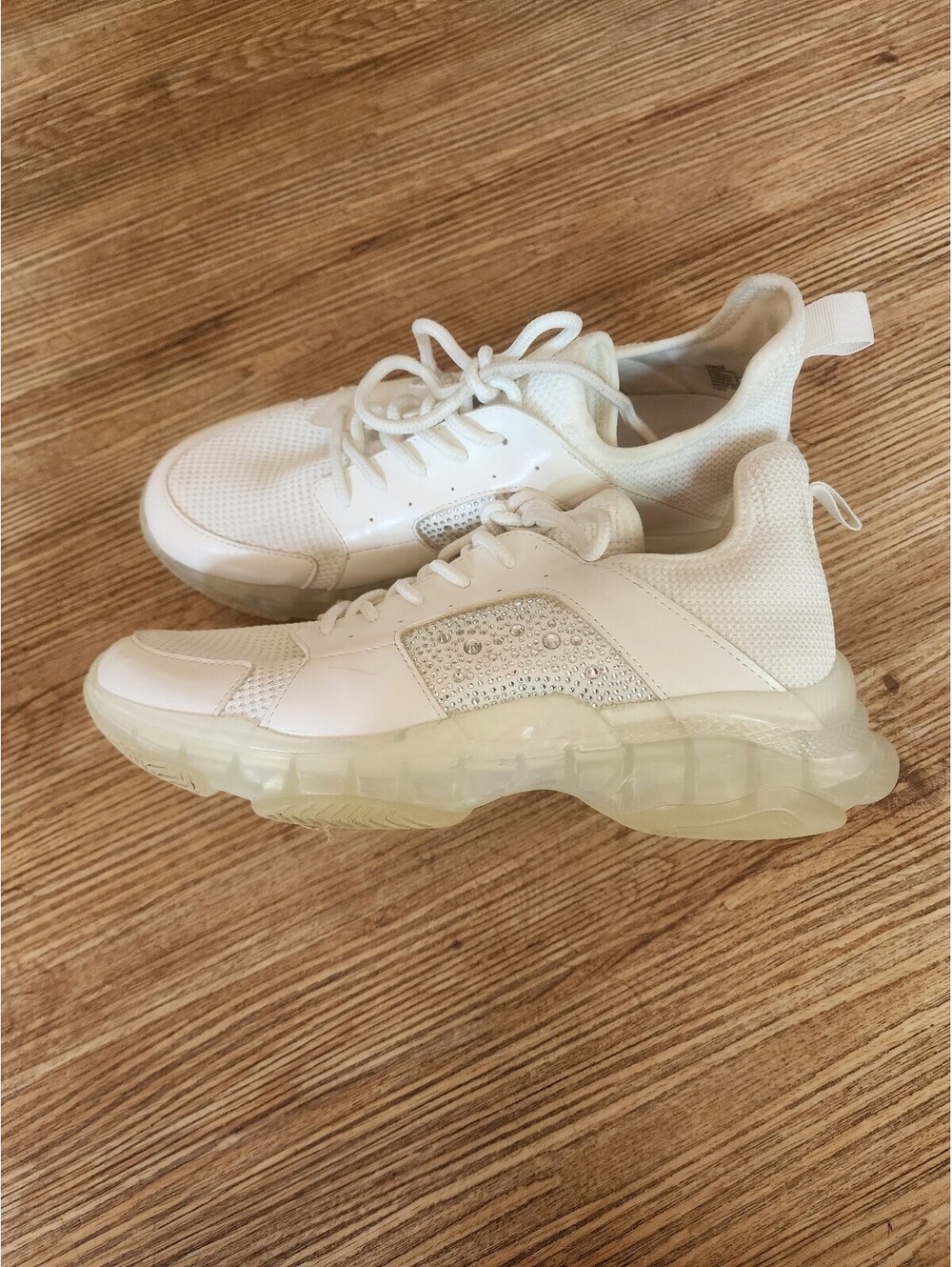 White Steve MADDEN Athletic Sneakers with Transparent Sole and Mesh Details
